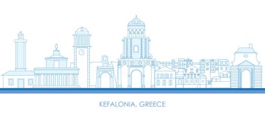 Kefalonia, Cyclades Adaları, Yunanistan 'ın Skyline ana hatları - vektör illüstrasyonu