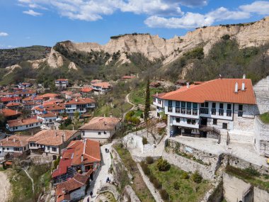 Bulgaristan 'ın Blagoevgrad bölgesinin tarihi Melnik kasabasının hava manzarası