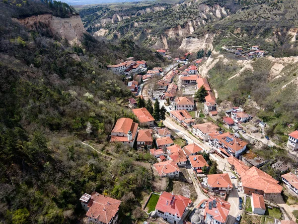Flygfoto Över Historiska Staden Melnik Blagoevgrad Region Bulgarien — Stockfoto