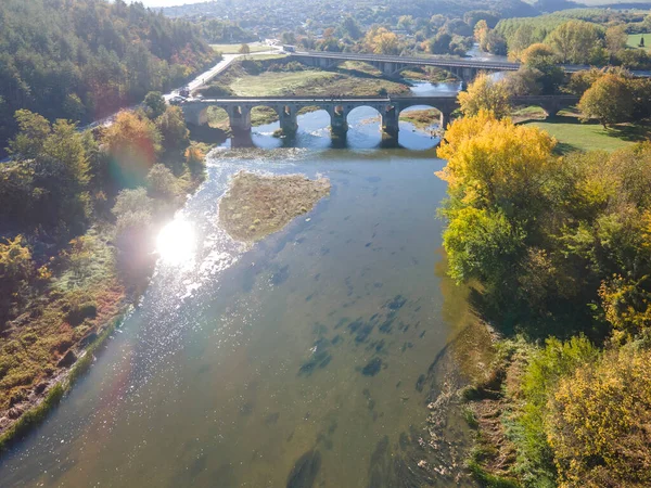 Veduta Aerea Del Ponte Ottocentesco Sul Fiume Yantra Noto Come — Foto Stock