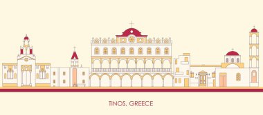 Cartoon Skyline panorama of  Tinos, Cyclades Islands, Greece - vector illustration