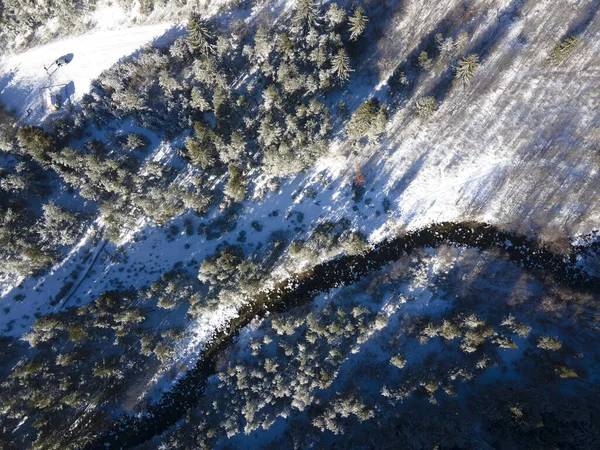 Αεροφωτογραφία Χειμώνα Του Όρους Ρίλα Κοντά Στον Ποταμό Μπέλι Ίσκαρ — Φωτογραφία Αρχείου
