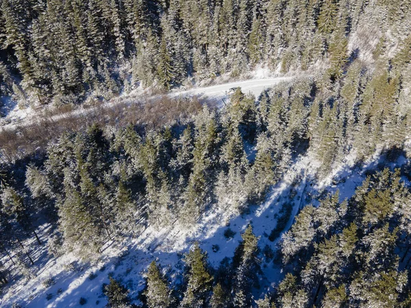 Vista Aérea Invierno Montaña Rila Cerca Del Río Beli Iskar —  Fotos de Stock