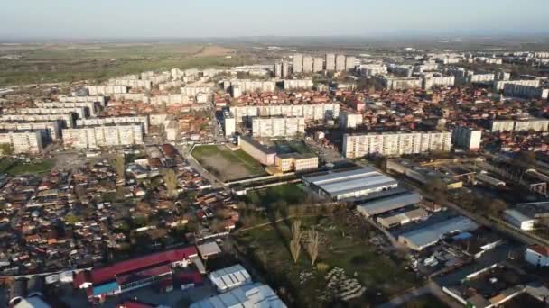Sunset Aerial View Stolipinovo Ghetto District City Plovdiv Bulgaria – stockvideo