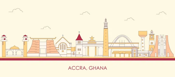 Cartoon Skyline Panorama City Accra Ghana Vector Illustration —  Vetores de Stock