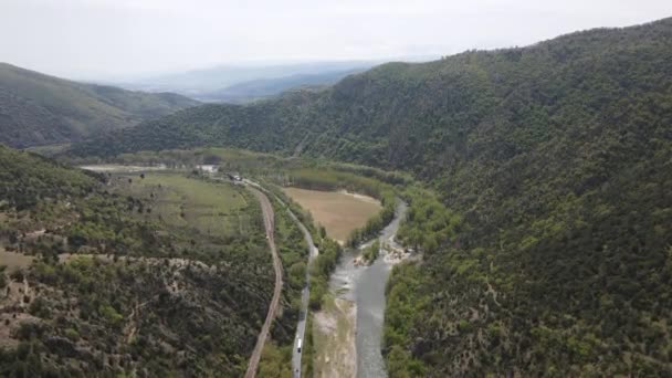 Bulgaristan Kresna Vadisi Nden Geçen Struma Nehri Nin Havadan Görüntüsü — Stok video