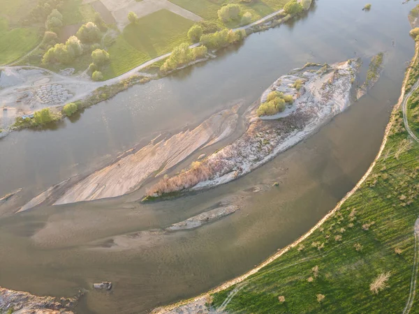 Aerial Sunset View Struma River Passing Village Topolnitsa Blagoevgrad Region — Foto de Stock