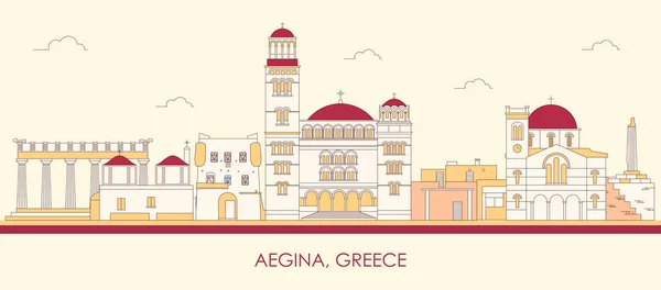 Cartoon Skyline Panorama Aegina Island Greece Vector Illustration — Διανυσματικό Αρχείο