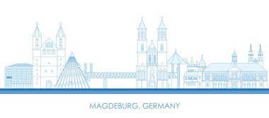 Almanya 'nın Magdeburg şehrinin Skyline ana hatları - vektör illüstrasyonu