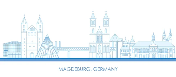 Esboço Panorama Panorâmico Cidade Magdeburg Alemanha Ilustração Vetorial — Vetor de Stock