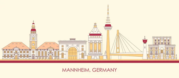 Cartoon Skyline Panorama City Mannheim Germany Vector Illustration — Vector de stock