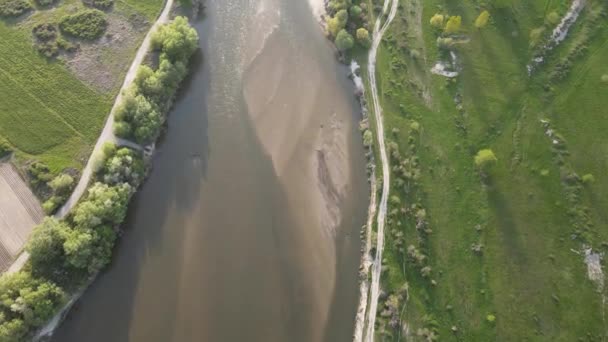 Aerial Sunset View Struma River Passing Village Topolnitsa Blagoevgrad Region — Video