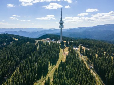 Bulgaristan 'ın Smolyan Bölgesi Pamporovo tatil beldesi yakınlarındaki Rodop Dağlarının hava manzarası