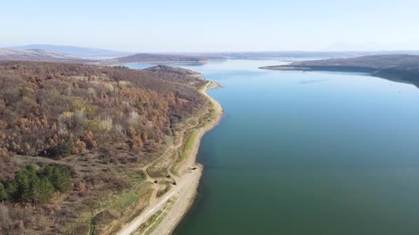 Luchtfoto Van Het Stuwmeer Van Ogosta Regio Montana Bulgarije — Stockvideo