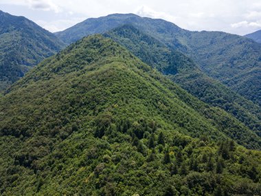 Bulgaristan 'ın Filibe Bölgesi' ndeki Kızıl Duvar zirvesi yakınlarındaki Rodop Dağları 'nın şaşırtıcı hava manzarası