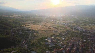 Bulgaristan 'ın Petrich, Blagoevgrad bölgesinin hava gün batımı manzarası