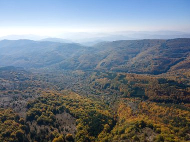 Bulgaristan 'ın Pernik Bölgesi Golemi zirvesi yakınlarındaki Erul dağının şaşırtıcı sonbahar manzarası