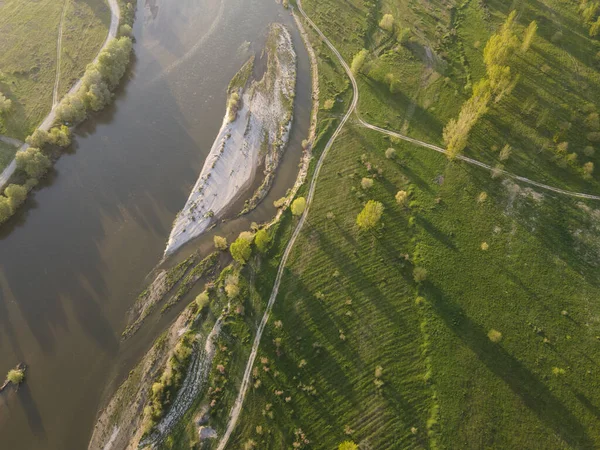 Aerial Sunset View Struma River Passing Village Topolnitsa Blagoevgrad Region — Foto de Stock