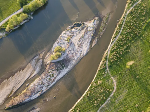 Aerial Sunset View Struma River Passing Village Topolnitsa Blagoevgrad Region — 스톡 사진