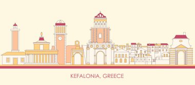 Kefalonia, İyon Adaları, Yunanistan 'ın Skyline çizgi filmi - vektör illüstrasyonu