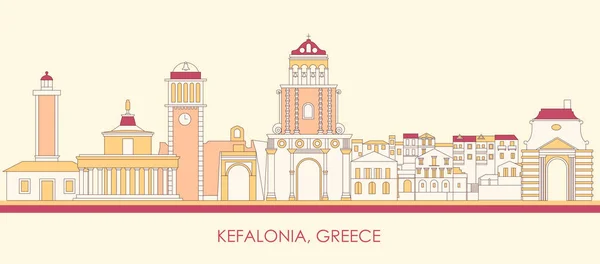 Cartoon Skyline Panorama Kefalonia Ionnian Islands Greece Εικονογράφηση Φορέων — Διανυσματικό Αρχείο