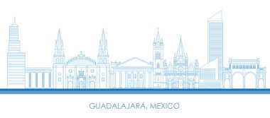 Guadalajara, Meksika 'nın Skyline ana hatları - vektör illüstrasyonu