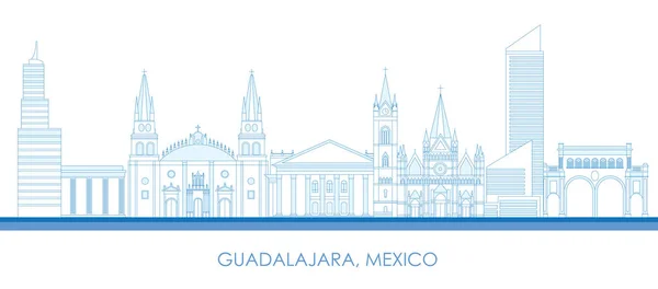 Esquema Skyline Panorama Ciudad Guadalajara México Ilustración Vectorial — Vector de stock