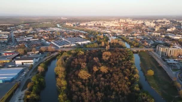 Vista Aérea Incrível Rio Maritsa Panorama Para Cidade Plovdiv Bulgária — Vídeo de Stock