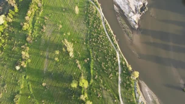 Αεροφωτογραφία Ηλιοβασίλεμα Στον Ποταμό Στρυμόνα Κοντά Στο Χωριό Τοπολνίτσα Περιοχή — Αρχείο Βίντεο