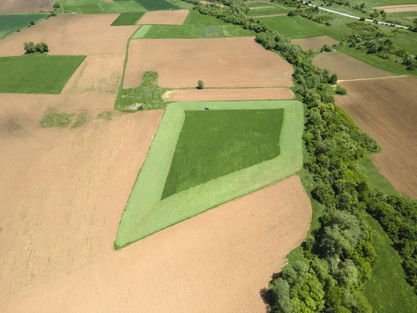 Printemps Vue Aérienne Des Terres Rurales Près Ville Godech Région — Photo