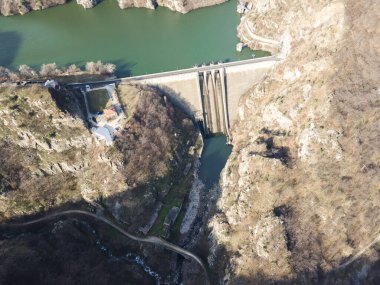 Krichim Barajı 'nın havadan manzarası, Rhodopes Dağı, Filibe Bölgesi, Bulgaristan