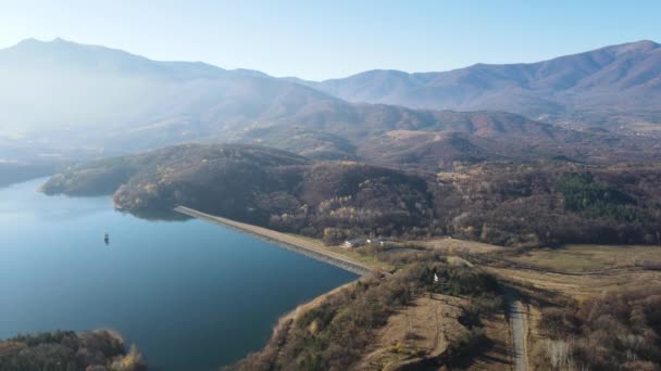 Luchtfoto Van Het Stuwmeer Srechenska Bara Regio Montana Bulgarije — Stockvideo