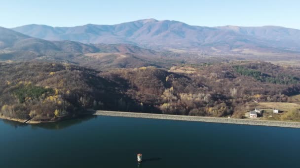 Luchtfoto Van Het Stuwmeer Srechenska Bara Regio Montana Bulgarije — Stockvideo