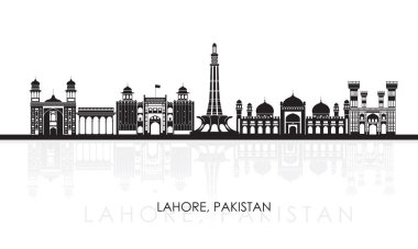 Pakistan 'ın Lahor kentinin siluet Skyline panoraması - vektör illüstrasyonu