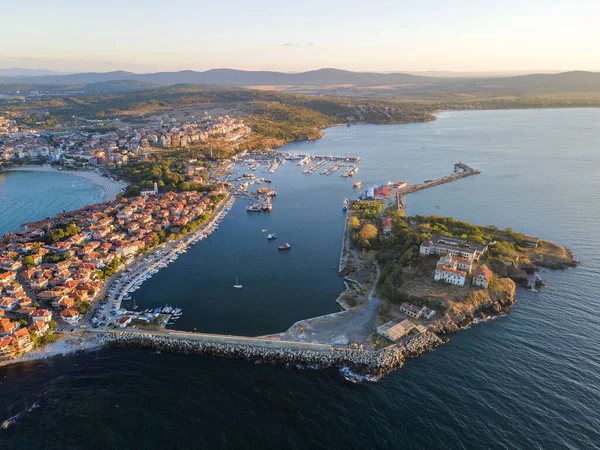 Vista Aérea Pôr Sol Cidade Velha Sozopol Região Burgas Bulgária — Fotografia de Stock