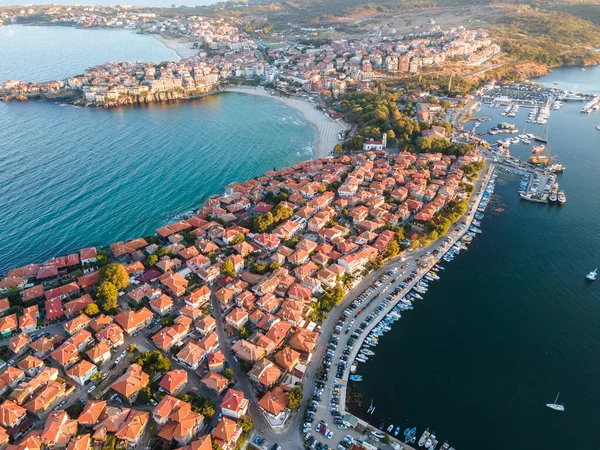 Vista Sul Tramonto Aereo Della Città Vecchia Sozopol Regione Burgas — Foto Stock