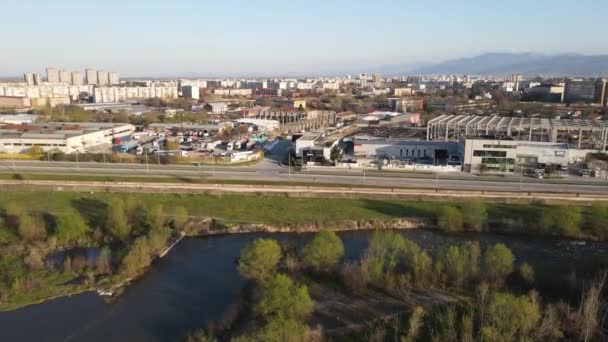 Zonsondergang Luchtfoto Van Wijk Stolipinovo Getto Stad Plovdiv Bulgarije — Stockvideo