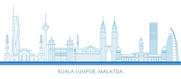 Esquema Skyline Panorama Ciudad Kuala Lumpur Malasia Ilustración Vectorial — Vector de stock