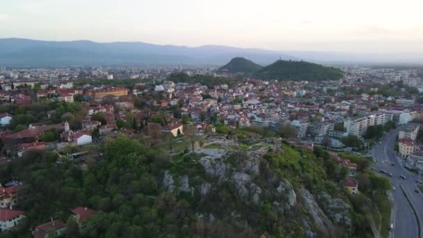 Atemberaubender Sonnenuntergang Vom Nebet Tepe Hügel Der Stadt Plovdiv Bulgarien — Stockvideo