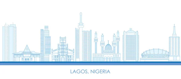 概要ナイジェリア ラゴス市のスカイラインパノラマ ベクトル図 — ストックベクタ