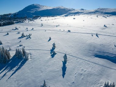 Bulgaristan 'ın Sofya Şehir Bölgesi, Vitosha Dağı' nın Hava Kış Manzarası