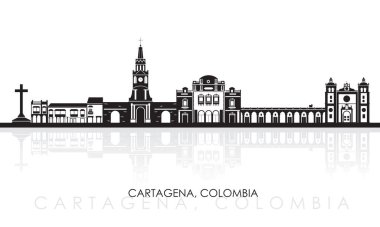 Kolombiya, Cartagena şehrinin siluet Skyline panoraması - vektör illüstrasyonu