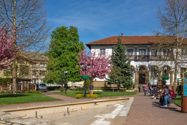 TRYAVNA, BULGARIA - 3 Mayıs 2021: Bulgaristan 'ın Gabrovo bölgesindeki Tryavna kasabasının merkezindeki tipik sokak