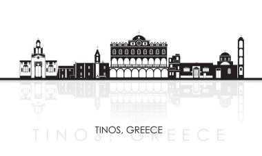 Tinos, Cyclades Adaları Siluet Skyline Panoraması, Yunanistan - vektör illüstrasyonu