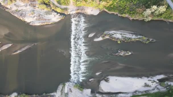 Aerial Sunset View Struma River Passing Village Topolnitsa Blagoevgrad Region — Vídeo de stock