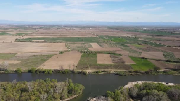 Flygfoto Över Chepelarska Floden Häller Maritsa Floden Nära Staden Plovdiv — Stockvideo