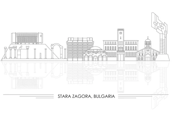 Outline Panorama Skyline Della Città Stara Zagora Bulgaria Illustrazione Vettoriale — Vettoriale Stock