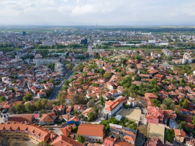 Bulgaristan 'ın Filibe kentinin şaşırtıcı hava gün batımı manzarası