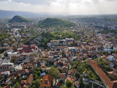 Bulgaristan 'ın Filibe kentinin şaşırtıcı hava gün batımı manzarası