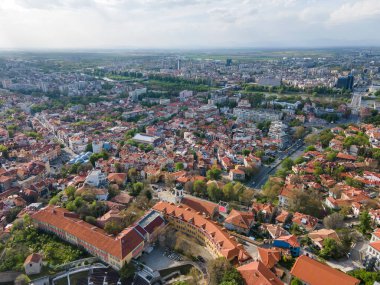 Bulgaristan 'ın Filibe kentinin şaşırtıcı hava gün batımı manzarası